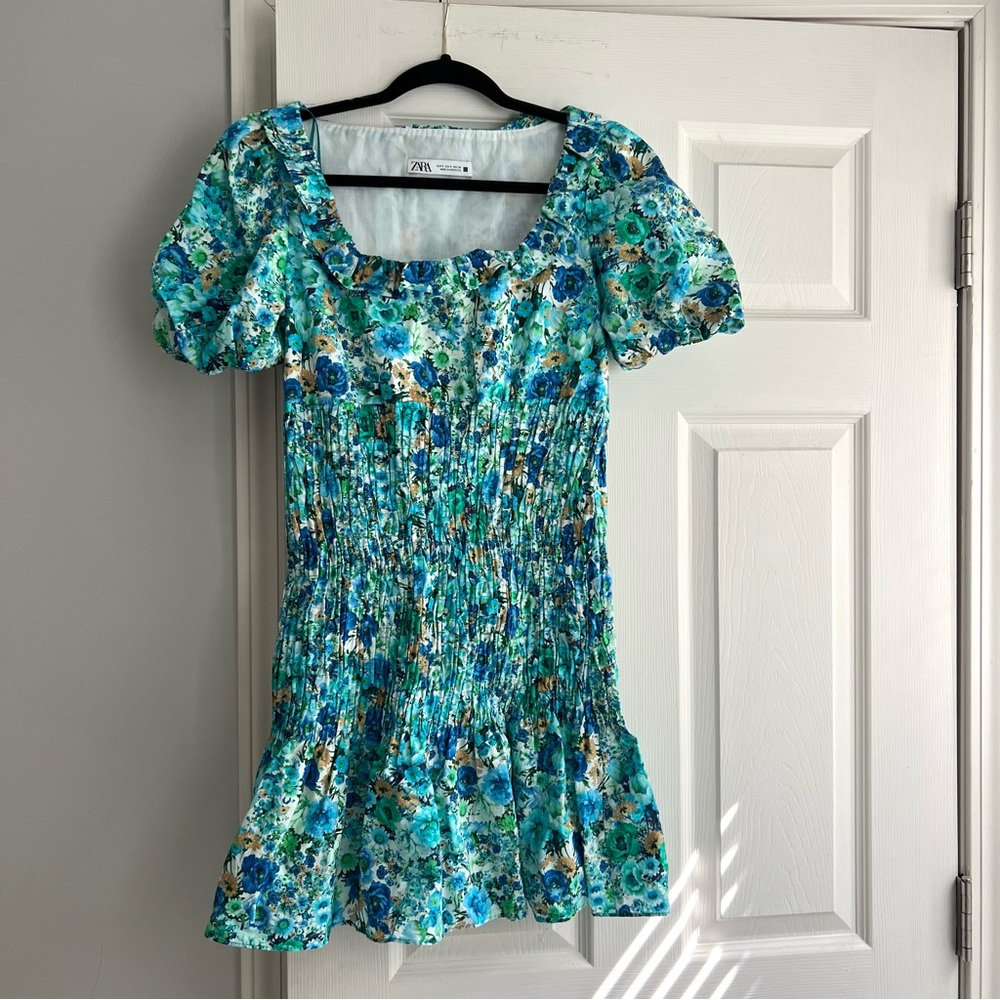 Zara Floral Puff Sleeve Mini Dress
